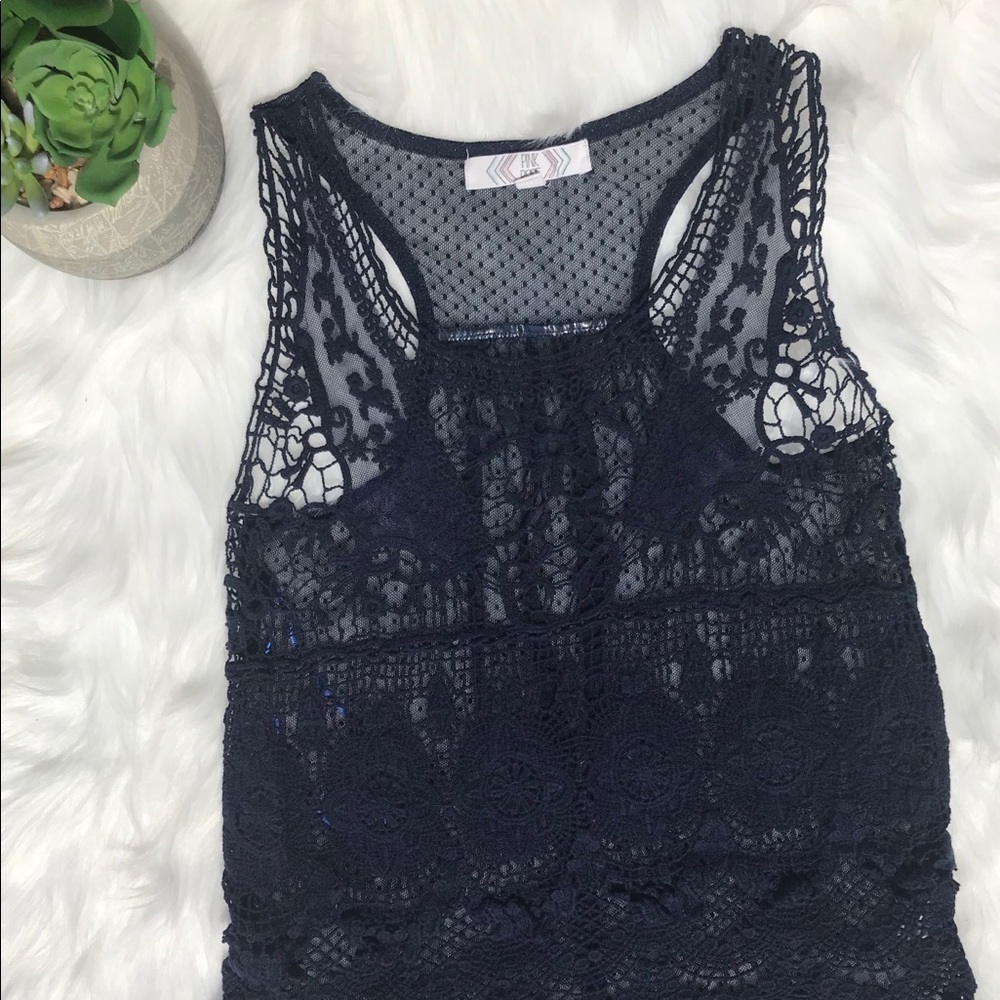 Pink Rose Navy Blue Knit Tank - S